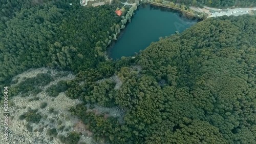 heart shaped lake and forest drone