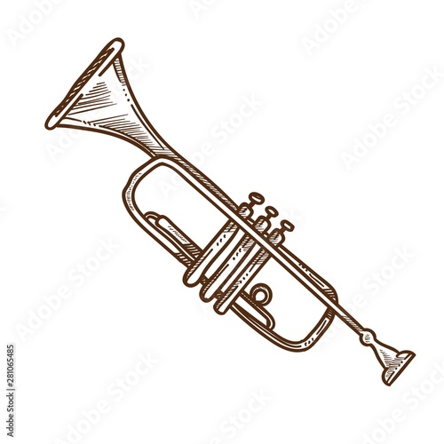 Trumpet horn or pipe isolated sketch musical instrument