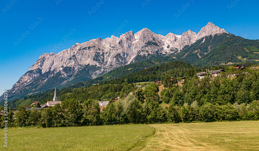 Beautiful alpine view near the famous Tennengebirge, Werfen, Salzburg, Austria