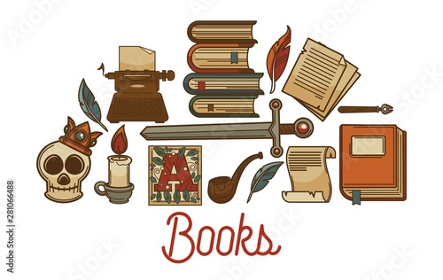Literature old books shop manuscripts and ancient relics