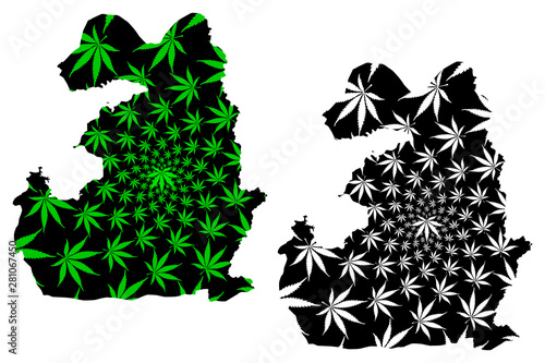 Van (Provinces of the Republic of Turkey) map is designed cannabis leaf green and black, Van ili map made of marijuana (marihuana,THC) foliage,....