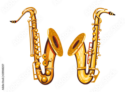 Flat vector illustration of a saxophone. Warm and golden colors