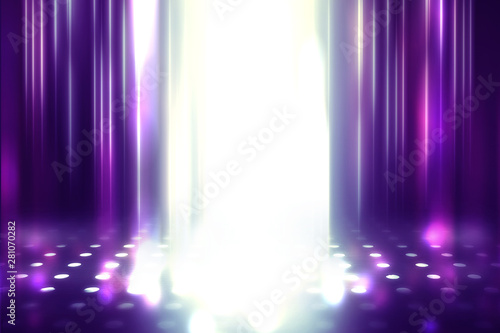 Empty background scene. Ultraviolet light  bokeh  blurred rays. Rays of neon light in the dark  neon figures  smoke. Background of empty stage show. Abstract dark background.