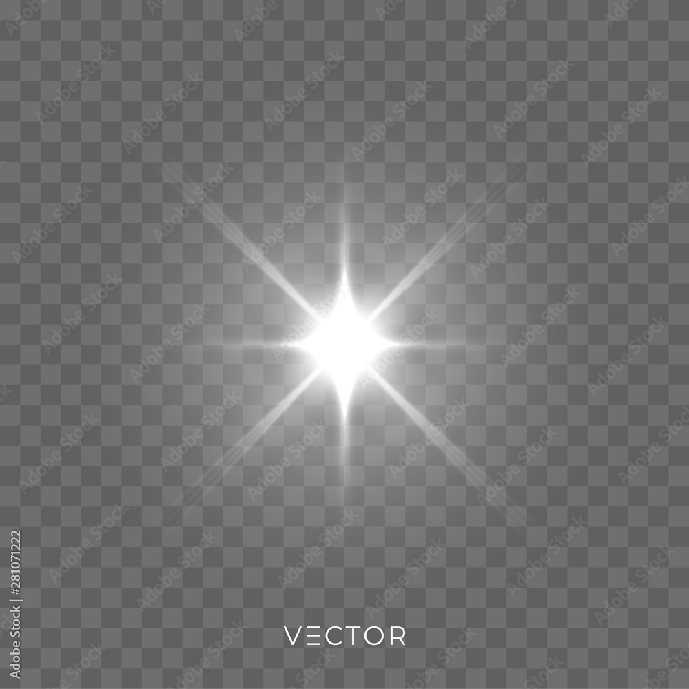 Star light shine, starlight rays lens flare effect on transparent  background. Vector Christmas glitter bright sparkle Stock Vector | Adobe  Stock