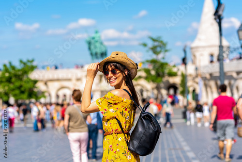 A young woman discovering the city of Budapest