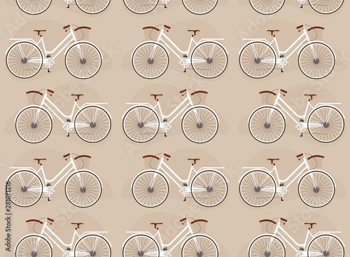 Flat Bicycles Seamless Pattern on Color Backdrop