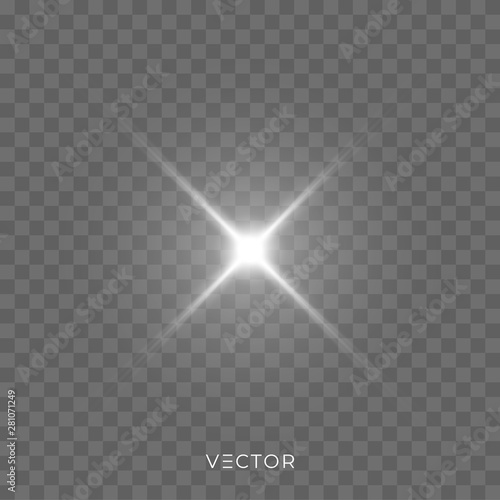 Star light shine, bright spark rays with lens flare effect. Vector Christmas glitter and shiny sparkle light flash