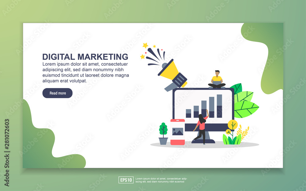 Landing page template of Digital marketing. Modern flat design concept of web page design for website and mobile website. Easy to edit and customize