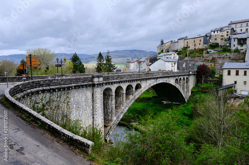 Bridge over the Agout river, leading to the perched village of La Salvetat-sur-Agout