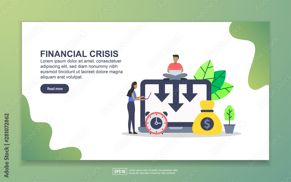 Fototapeta premium Landing page template of Financial crisis. Modern flat design concept of web page design for website and mobile website. Easy to edit and customize
