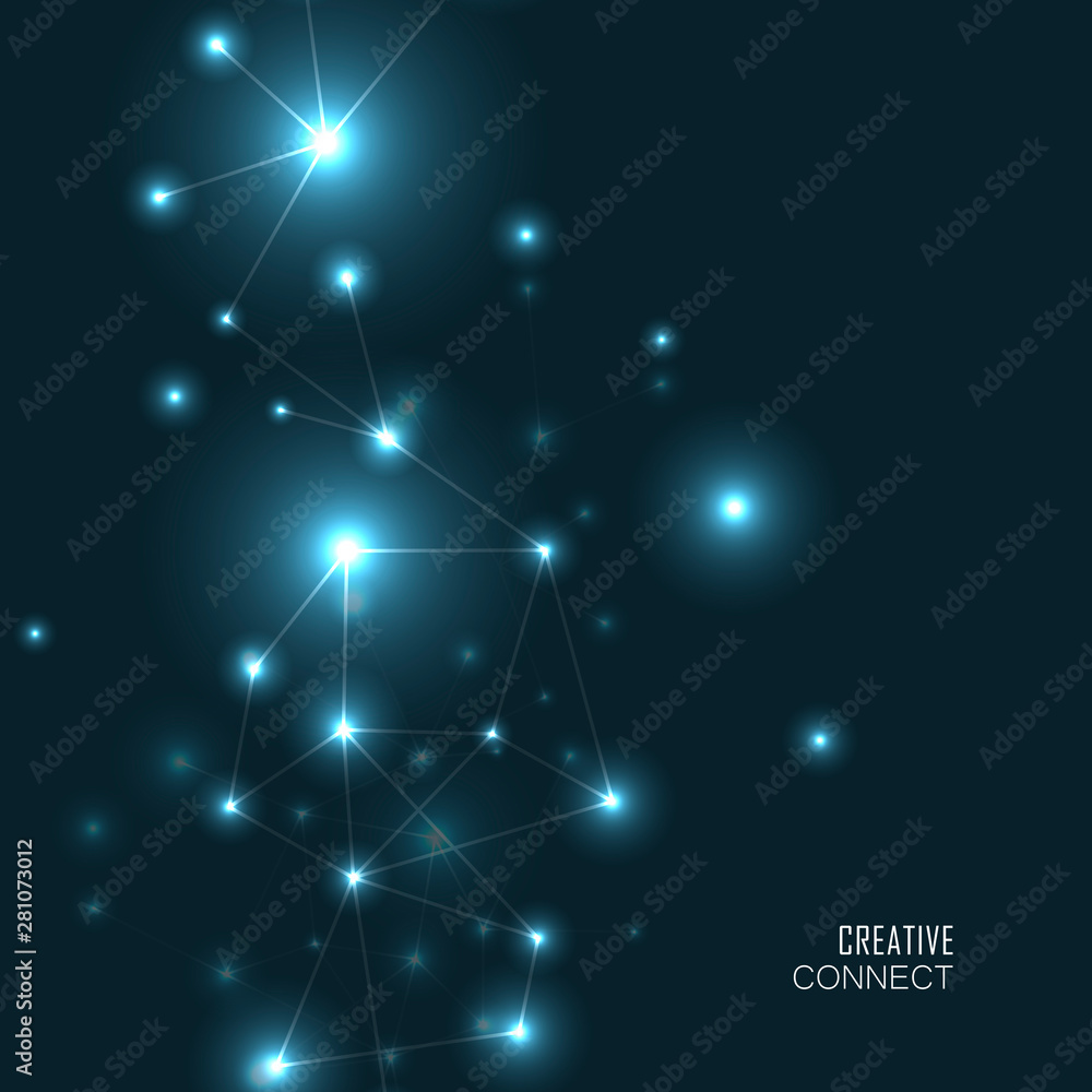 Geometric connect background. Lines and dots on a dark background. Scientific vector background