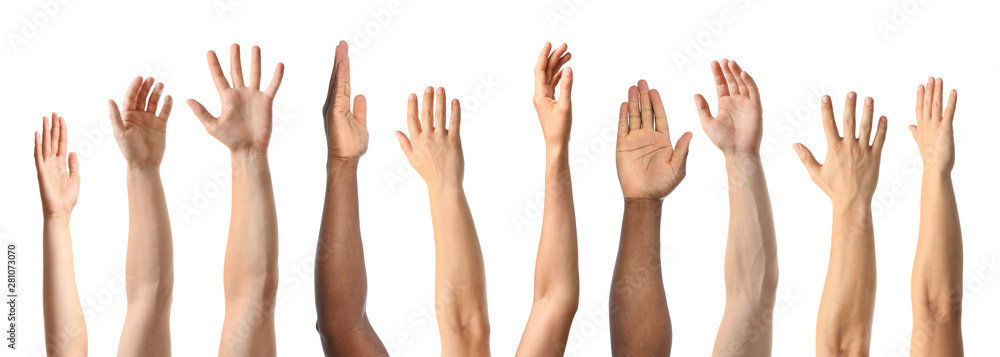 © New Africa - African-American man extending hand for shake on white background, closeup