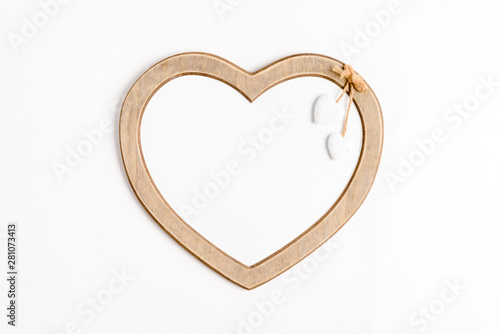 heart shape wood frame Love concept. Flat lay.