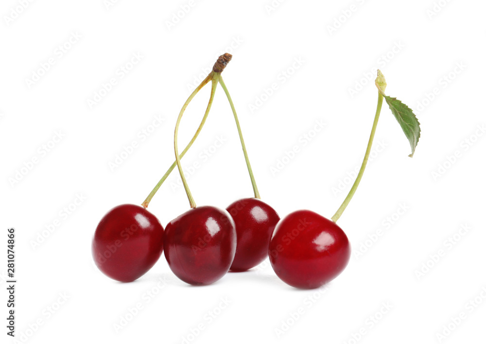 Delicious ripe sweet cherries on white background Delicious ripe sweet cherries on white background