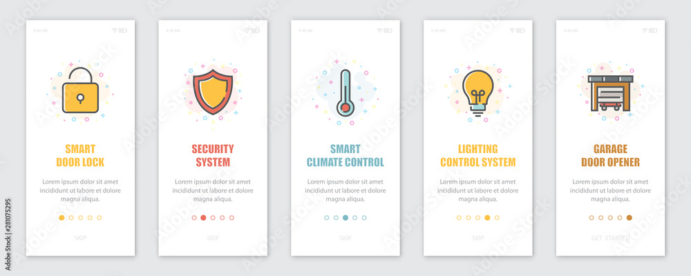 Smart house onboarding screens design. Smart house onboarding screens design.