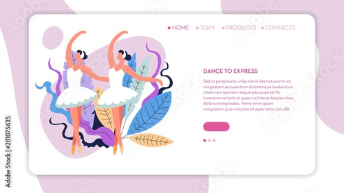 Girls in tutu ballet dancers in dancing position web page