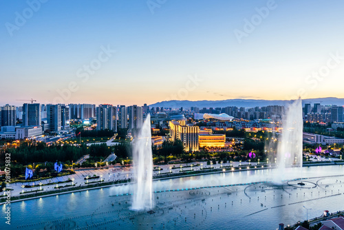 Photography Night view of the fountain in Hohhot, Inner Mongolia, China