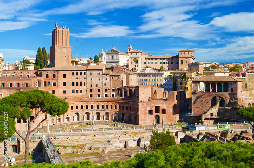 Canvas Print Ruins of Mercati di Traiano, Foro Traiano and Casa dei Cavalieri di Rodi