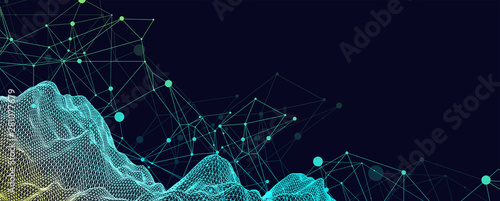 Wireframe landscape background. Futuristic vector illustration.