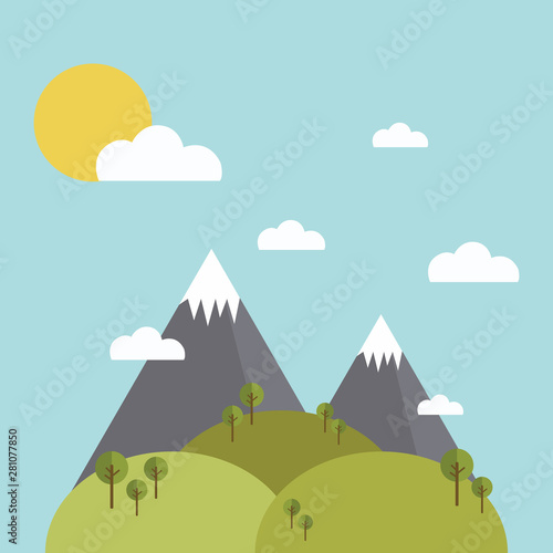  Summer Alpine Mountains landscape with pines on foreground 