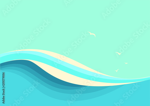 Big ocean waves .Vector seascape with sky background for text