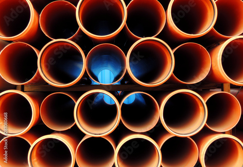 Plastic Water Pipes Stacked Close Up 