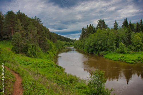 The Cheptsa river on a cloudy day the mountain Baygurez'. Debesskaya district, Udmurt Republic, Russia