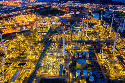 Aerial view of Oil refinery at twilight. © tawatchai1990