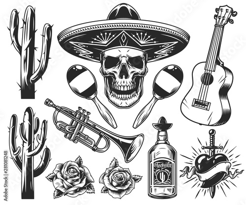 Vintage Day of Dead elements set