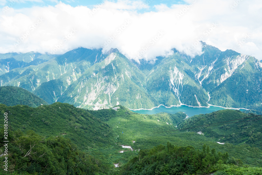 Fototapeta premium Beautiful nature scenery of snow mountain at the peak of Tateyama Alpine Route at Murodo, Nagano Japan.