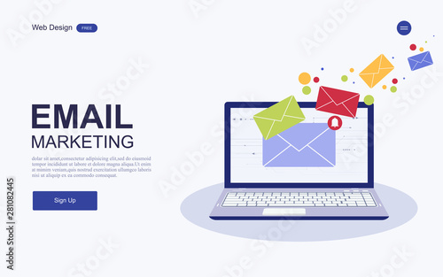 Website template design.Concept digital marketing, email Inbox electronic communication. Vector illustrations.