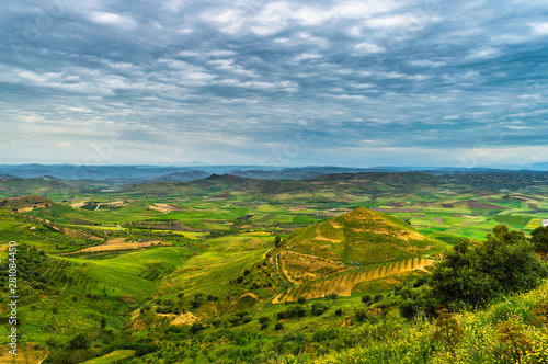 Green Sicilian Valley with a Wonderful Cloudscape  Mazzarino  Caltanissetta  Sicily  Italy  Europe