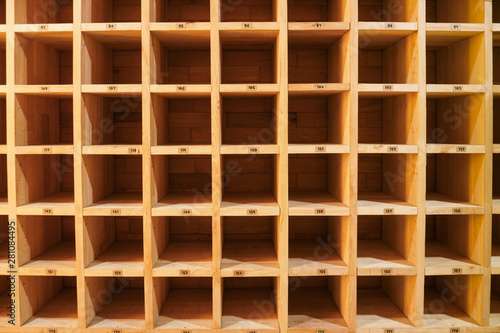 Empty wooden square shelves slots,Rectangular wooden block,Squares Blank wooden shelf.