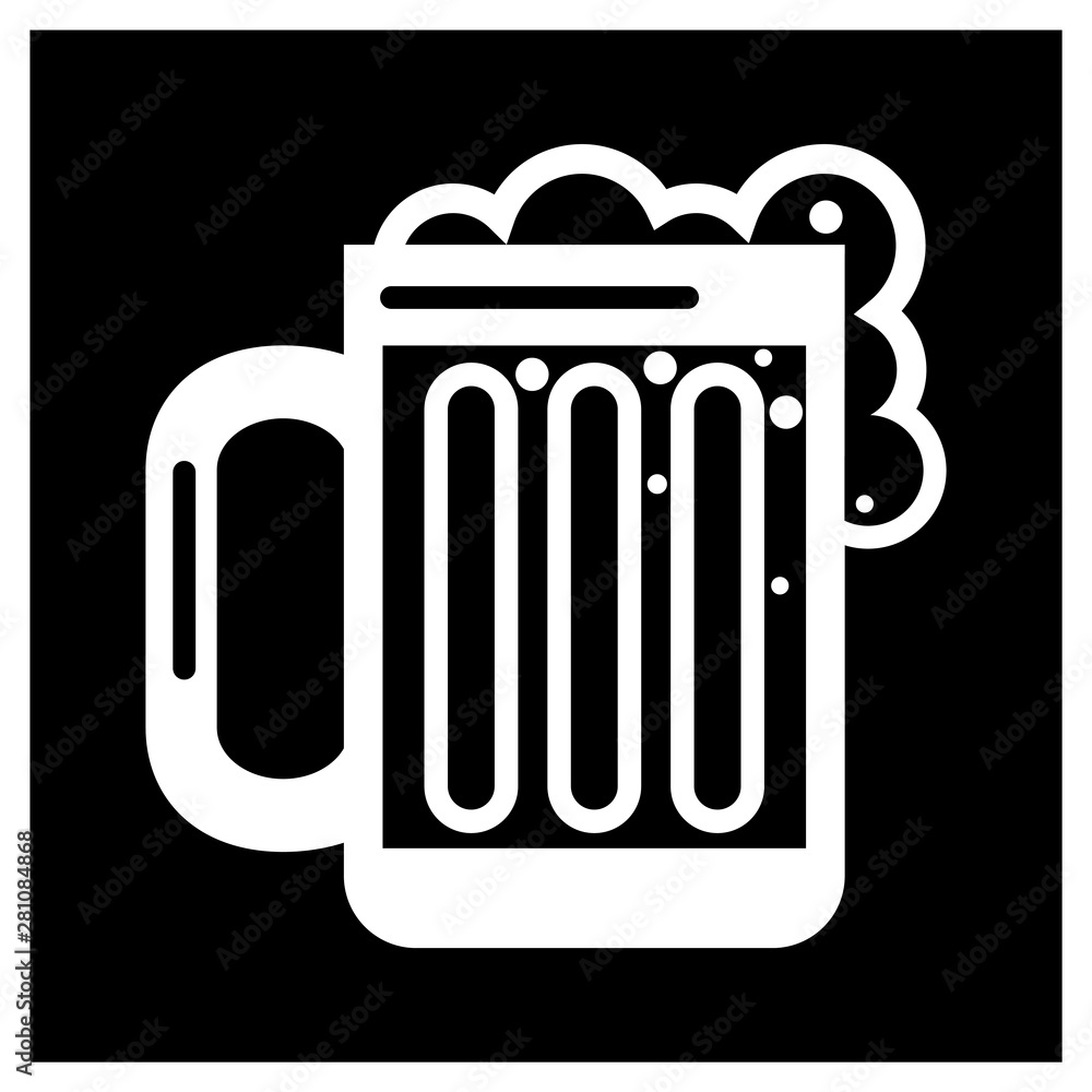 Mug of beer. Icon. Low alcohol beverage created by fermentation, the image is flat, black and white. Mug of beer. Icon. Low alcohol beverage created by fermentation, the image is flat, black and white.