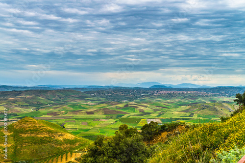 Green Sicilian Valley with a Wonderful Cloudscape  Mazzarino  Caltanissetta  Sicily  Italy  Europe