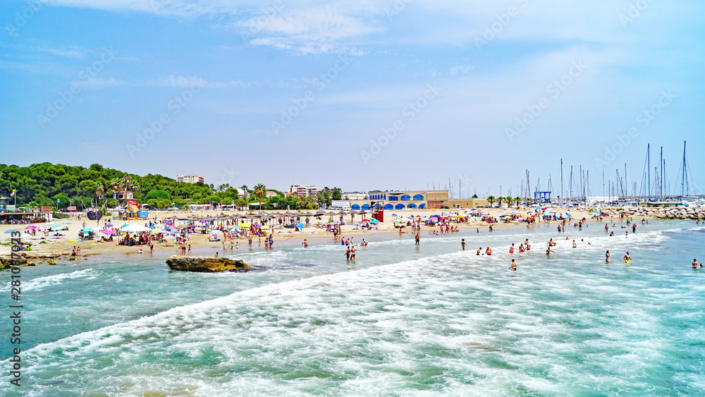Beach and urbanization of Roc de San Gaieta, Tarragona, Catalunya, Spain, Europe Beach and urbanization of Roc de San Gaieta, Tarragona, Catalunya, Spain, Europe