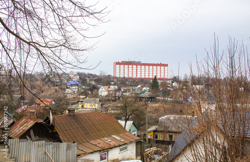 View of the Pripyat Hotel among private residential sector, Mozyr photo