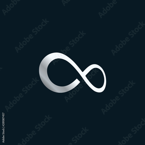 Shiny metallic tilted infinity symbol logo icon