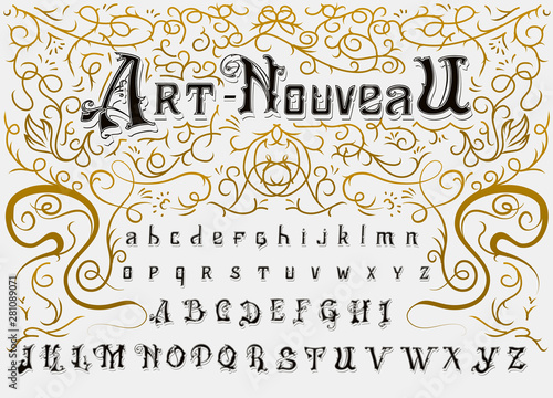 Victorian alphabet in ancient style. Antique old Font for Whiskey label. Vintage typeface in black colors, editable and layered. Hand drawn Vector modern letters.
