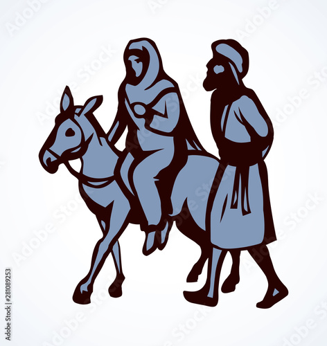Joseph and Mary go to Bethlehem. Vector drawing