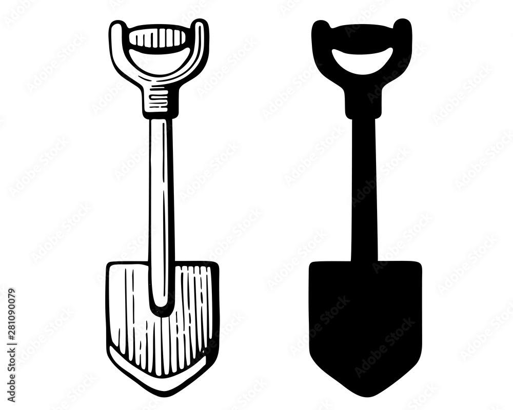 Garden short shovel isketch style and silhouette Garden short shovel isketch style and silhouette