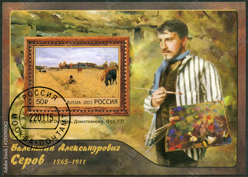 RUSSIA - 2015: dedicated the 150th anniversary birth of Valentin Alexandrovich Serov (1865-1911), painter photo