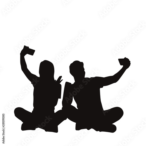 Couple Taking Selfie Silhouettes