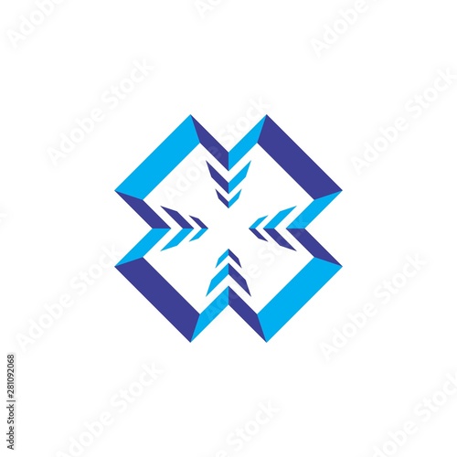 Letter X with four arrow 3D logo design vector