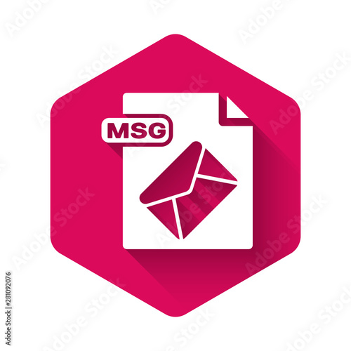 White MSG file document. Download msg button icon isolated with long shadow. MSG file symbol. Pink hexagon button. Vector Illustration