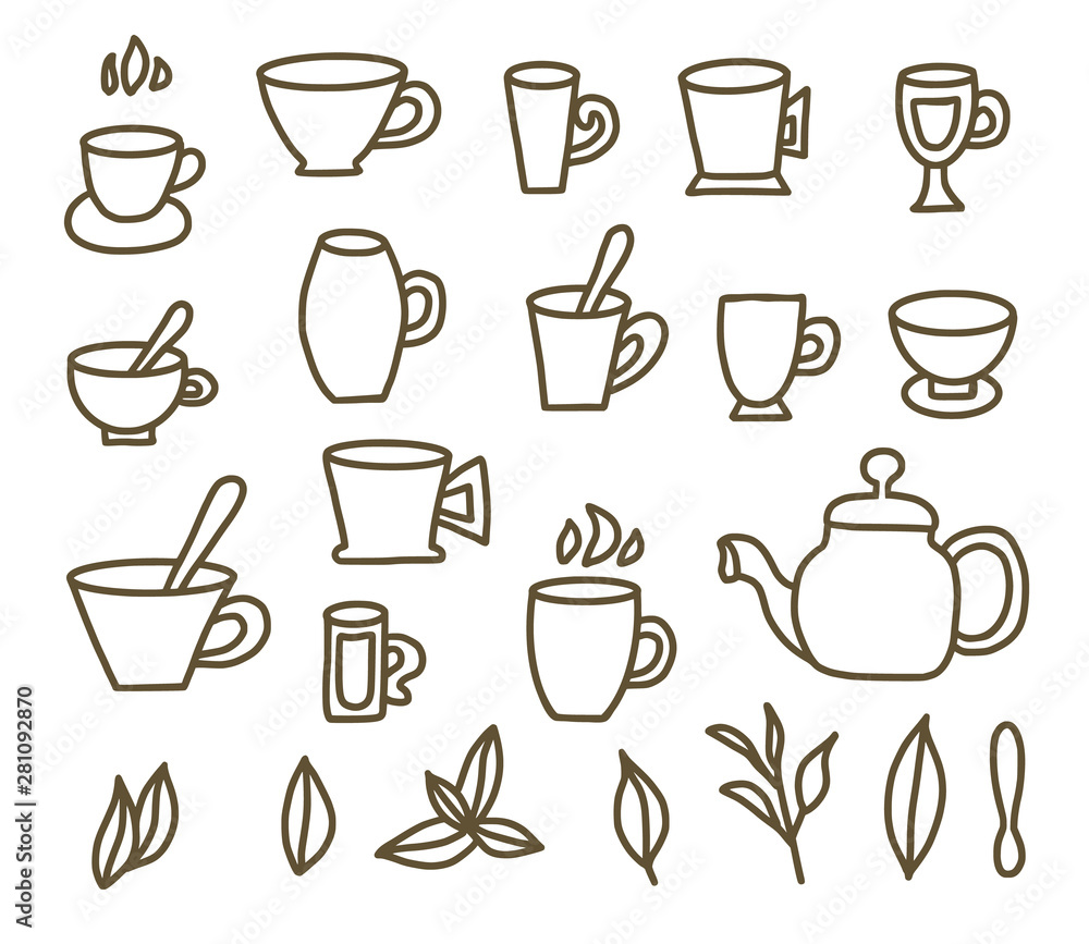 Tea set. Cups and teapots. Vector illustration. Tea set. Cups and teapots. Vector illustration.