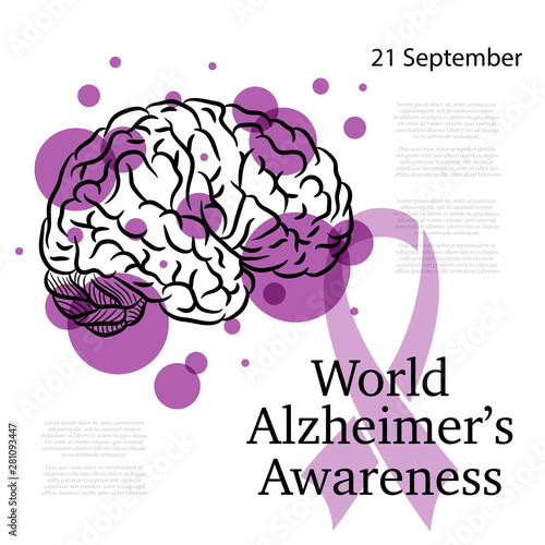 Alzheimer day background with brain silhouette and purple circles