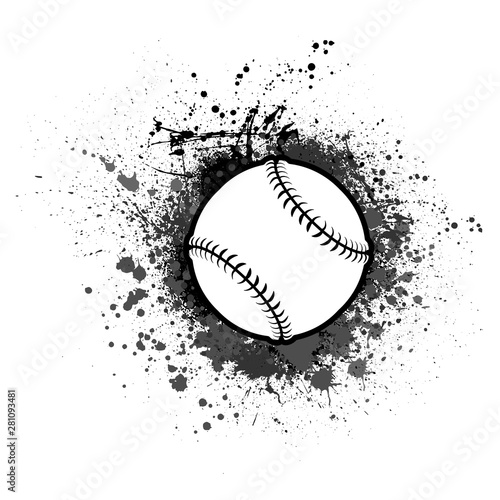 Grunge ink blots background with outline baseball symbol