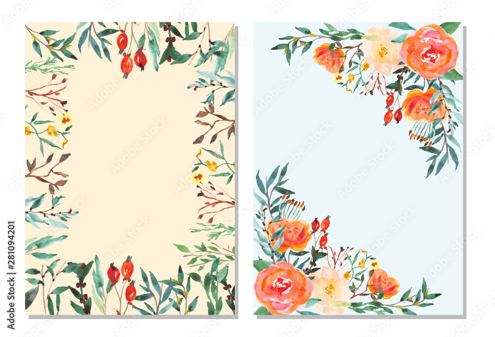 Multipurpose card with watercolor floral frame