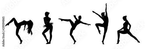 Collage Of Dancer's Black Silhouettes Isolated On White